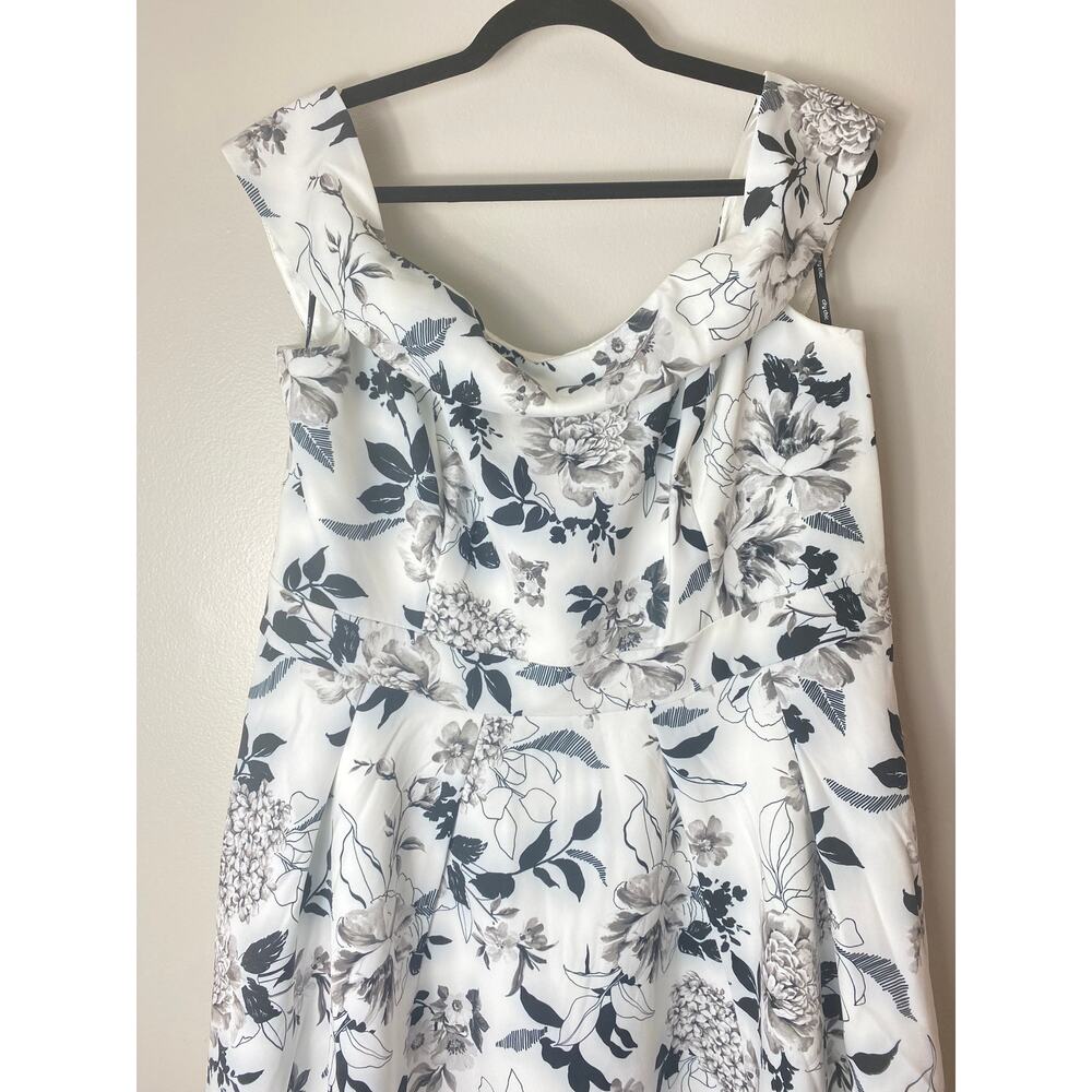 CITY CHIC DRESS 18 FLORAL BLACK WHITE FLOURISH MIDI OFF SHOULDER RUFFLED - Picture 7 of 14